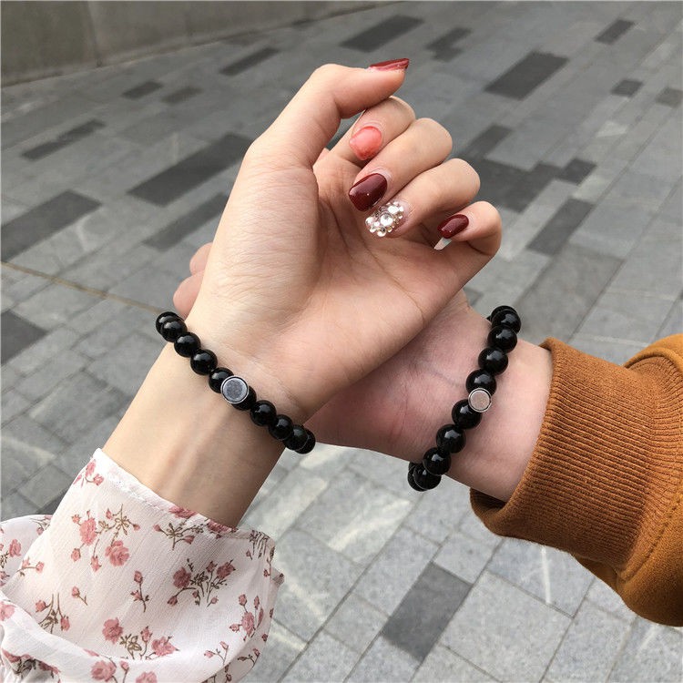2 Vòng Tay Chuỗi Hạt Đá Đen Từ Tính Thời Trang Cho Cặp Đôi