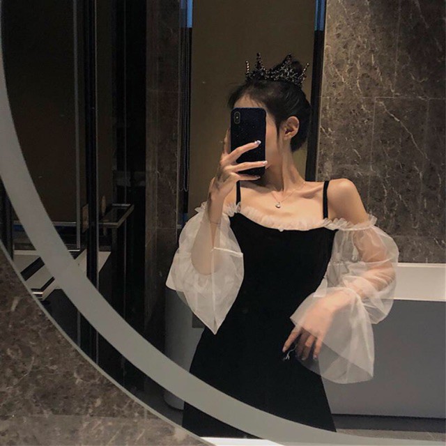 ĐẦM TIỂU THƯ SANG CHẢNH CHẤT NHUNG TAY PHỐI LƯỚI ULZZANG