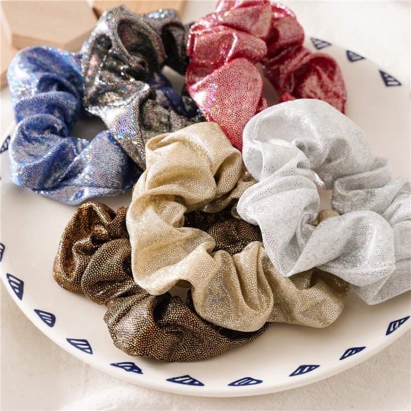Scrunchies ánh nhũ lóng lánh,chun buộc tóc nhũ óng