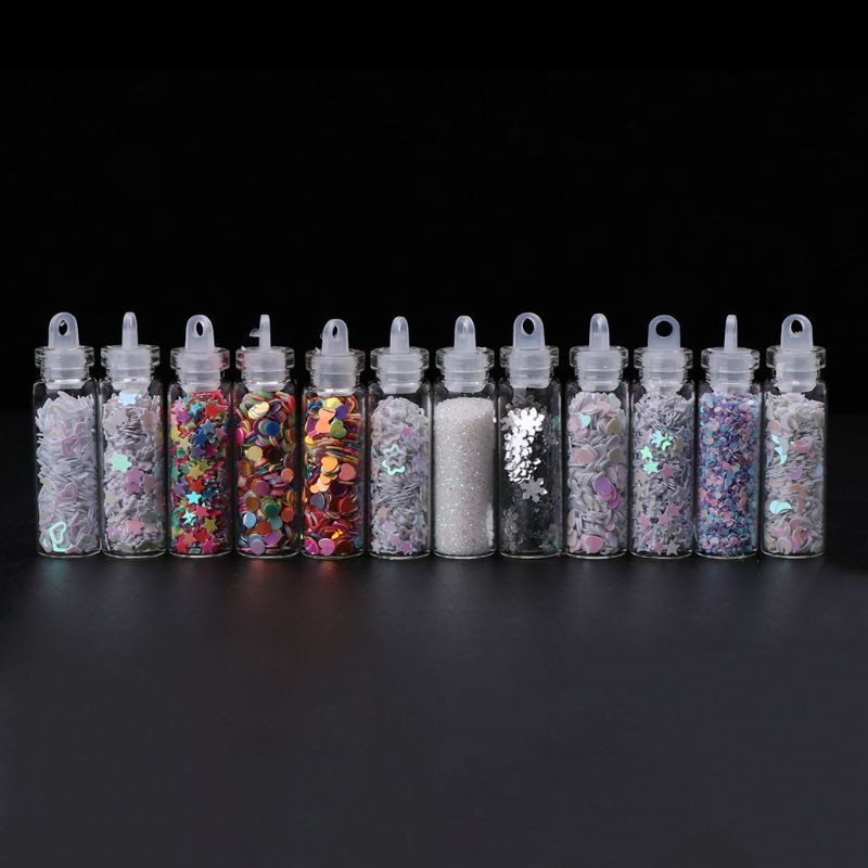 (Hàng Mới Về) Set 12 Lọ Gel Kim Tuyến Hỗ Trợ Trang Trí Móng Diy