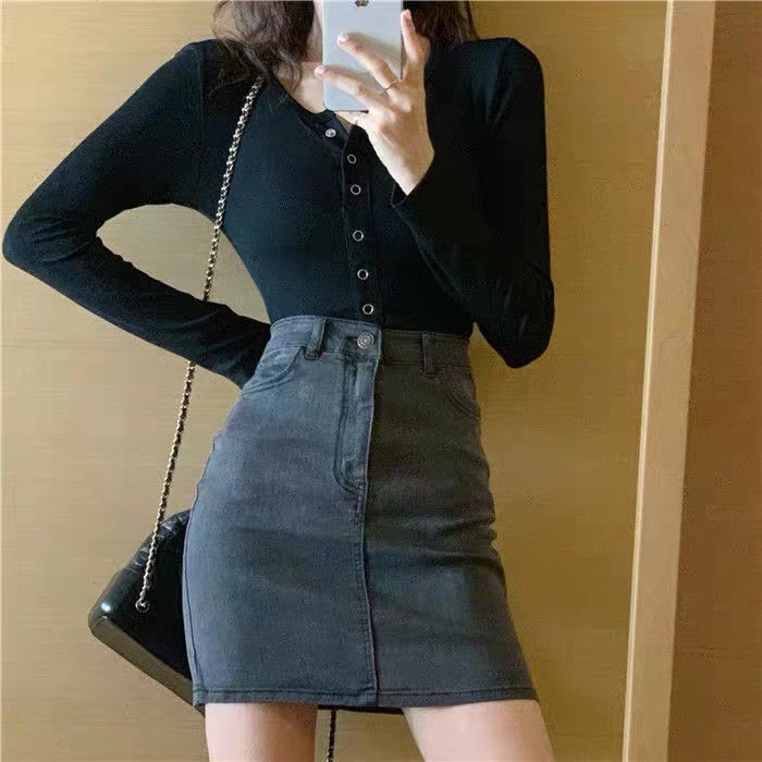 Áo Croptop Tay Dài Màu Sắc Đơn Giản Cho Nữ