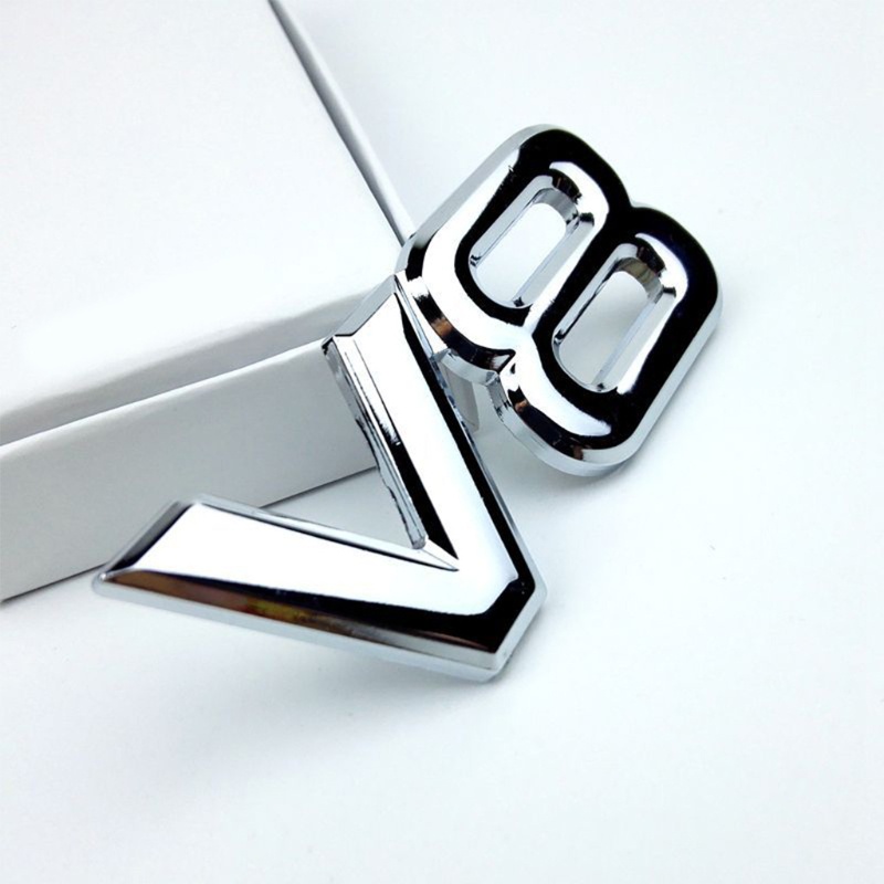 Miếng dán chữ 3D màu trắng đen trang trí đuôi xe hơi V8 Displacement