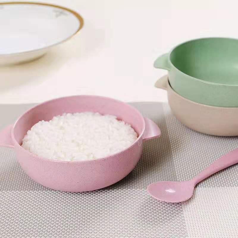 Bộ Tô Kèm Muỗng Chất Liệu Rơm Lúa Mì Thân Thiện Môi Trường Cho Bé