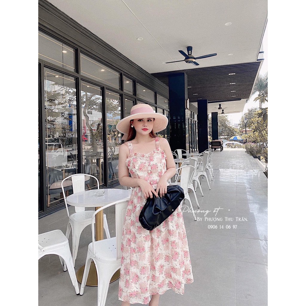 Váy Hoa Maxi 2 Dây Dáng Dài Hoa Hồng Cực XInh