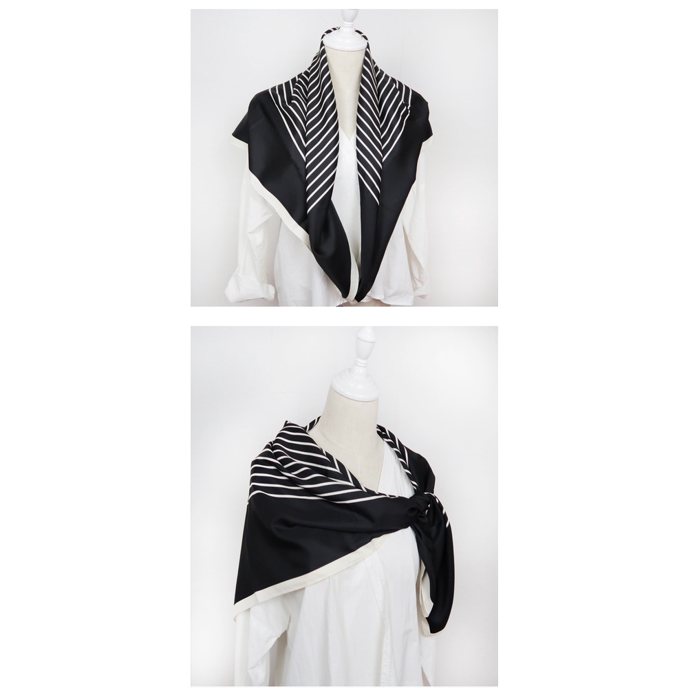 Khăn Choàng Lụa Vuông 90H Đục Lỗ In Họa Tiết Kẻ Sọc Phong Cách Tối Giản Hàng Mới Dành Cho Bạn Nữ