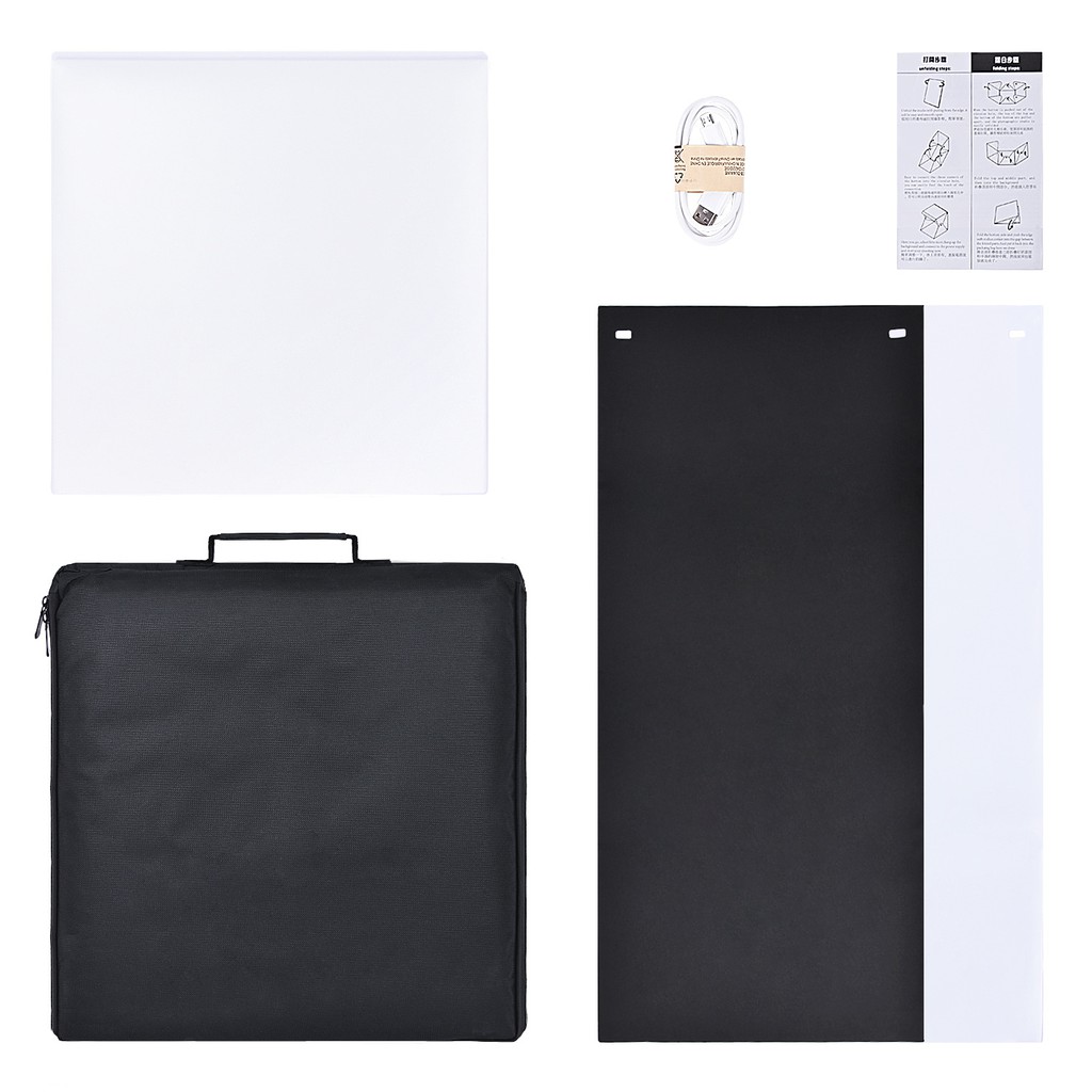Hộp chụp hình sản phẩm Studio 40cm x 40cm gồm 2 dãy đèn led, phông nền 2 màu trắng đen