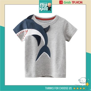Áo thun cho bé trai mẫu mới 2022 C117 in hình CÁ MẬP 3D XÁM