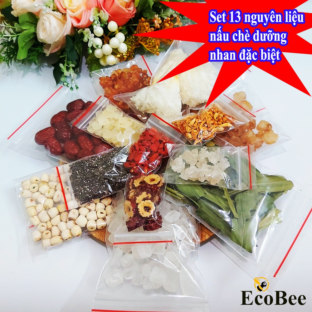 Chè dưỡng nhan - Set 13 nguyên liệu nấu được 10 chai 330ml , Tặng lá dứa - Ecobee