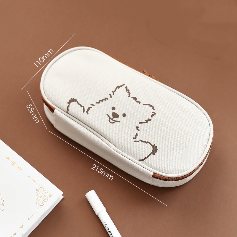 Túi Đựng Bút Vải Canvas Cỡ Lớn Hoạ Tiết Hoạt Hình Phối Khóa Kéo Dễ Thương Cho Học Sinh