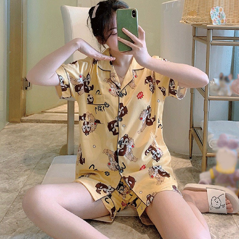 Bộ Đồ Ngủ Tay Ngắn Dáng Rộng Thời Trang Mùa Hè Cho Nữ