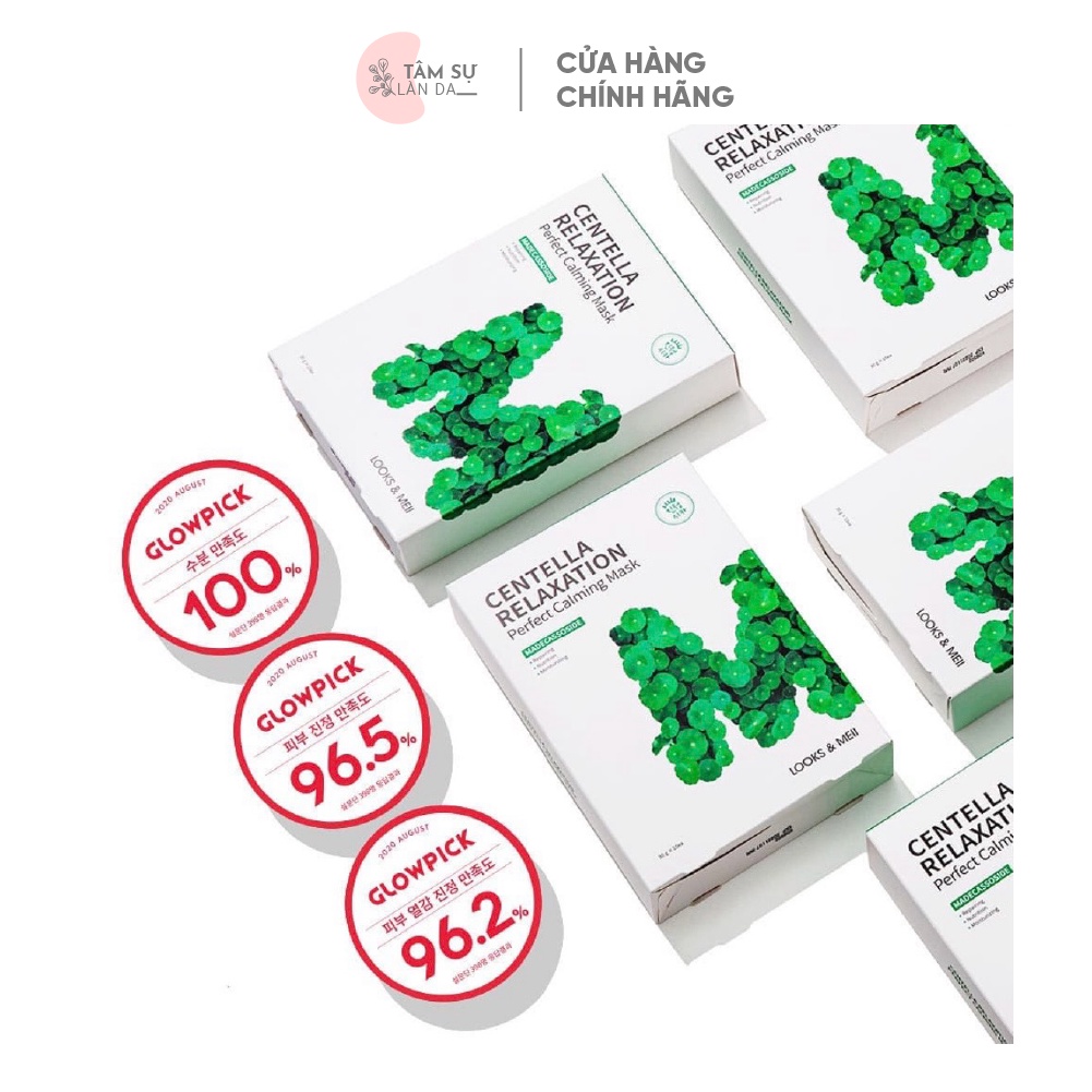 10 Mặt Nạ Tái Sinh Tinh Chất Rau Má Cho Da Dầu Mụn LOOKS &amp; MEII Centella Relaxation Perfect Calming Mask 30g