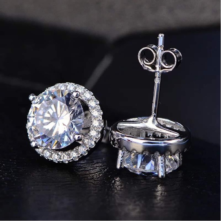 Khuyên tai bạc ý 925 pha lê Swarovski mặt tròn CECY1610-2