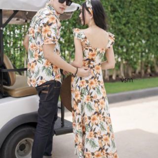 Set đồ đôi áo sơ mi nam váy nữ