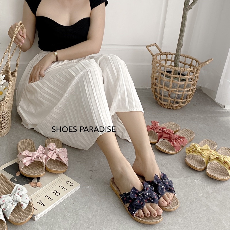 Dép Cói Chéo Nơ Nhỏ Siêu Nhẹ Dễ Mang Trong Nhà,Văn Phòng,Du Lịch Shoes Paradise