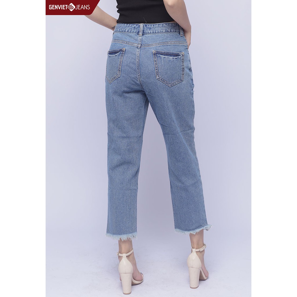 Quần Dài Jeans Nữ Phối Xước Rách TQ104J986 GENVIET