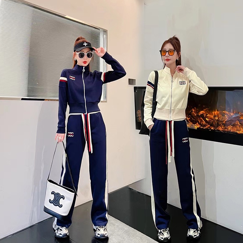 Set Đồ Thể Thao Phối Áo sweater Dệt Kim Mỏng Phối Quần Dài Ống Rộng Thời Trang Thu Đông 2022 Trẻ Trung