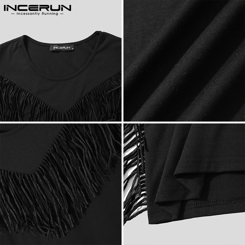 Áo thun INCERUN không tay cổ tròn gắn tua rua sành điệu cho nam