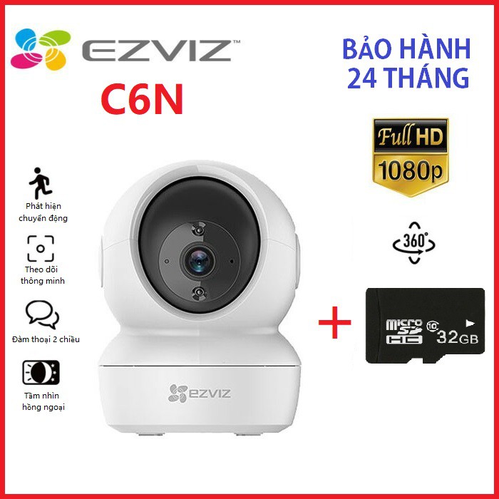 CAMERA WIFI 360 EZVIZ C6N HÌNH ẢNH FULL HD 1080P 2MP - ĐÀM THOẠI 2 CHIỀU - KÈM THẺ NHỚ