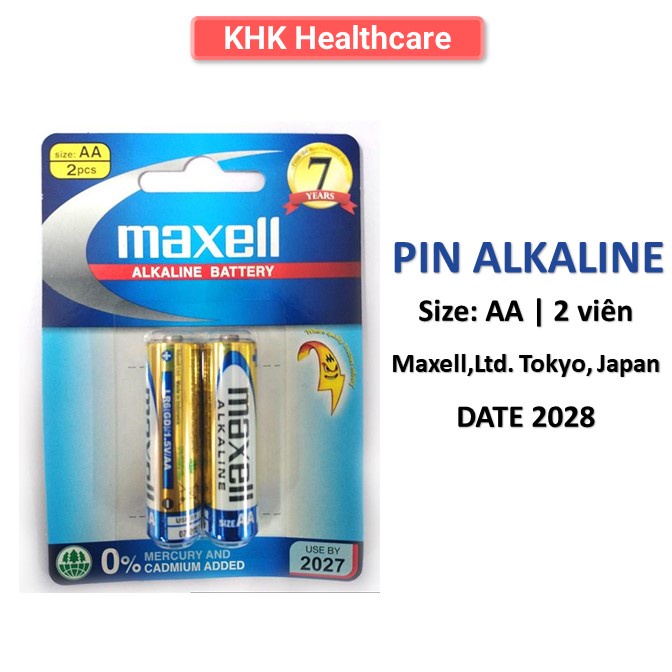 Vỉ 2 pin AA Maxell Alkaline dùng cho máy đo huyết áp bắp tay