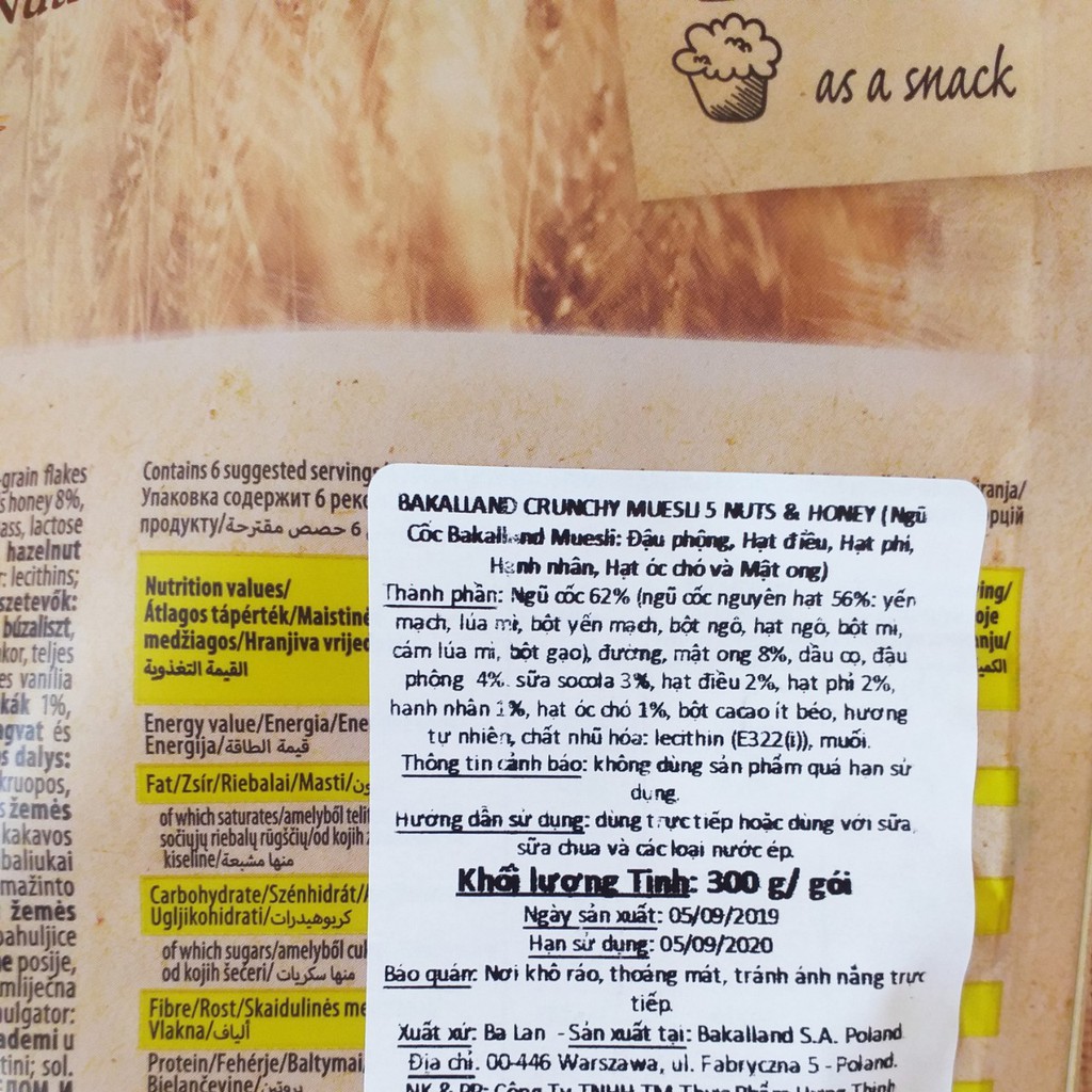 Ngũ cốc ăn sáng Bakalland Crunchy Muesli 5 loại hạt dinh dưỡng cao cấp 300g ngủ cốc Ba Organic NK Ba Lan - ÂU CHÂU SHOP