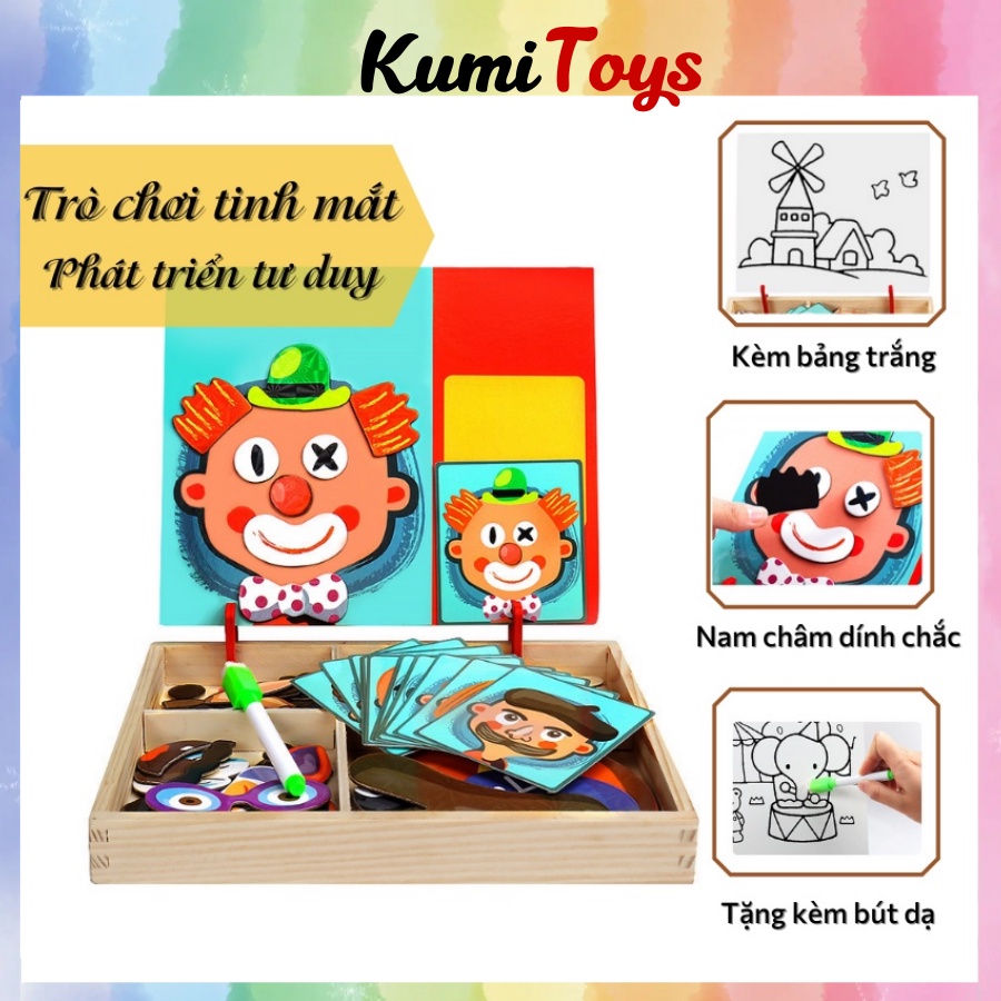 Đồ chơi xếp hình khuôn mặt vui nhộn kèm bảng bút dạ loại đẹp cho bé thông minh, sáng tạo Kumi toys