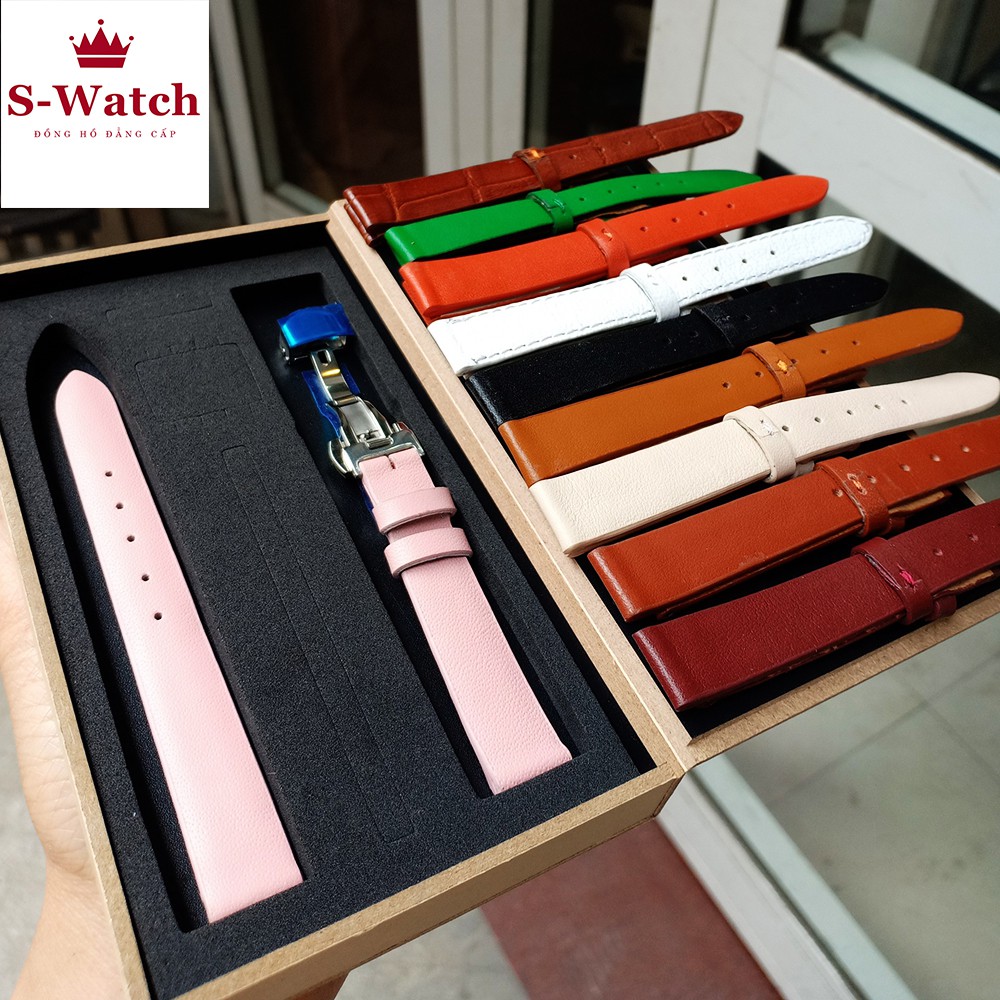 Dây đồng hồ nữ da bò cực mềm size 14/16/18 chịu nước tốt không có khóa và hộp