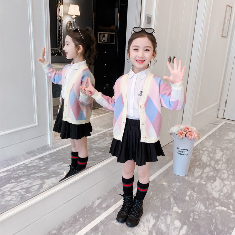Áo Khoác Cardigan Dệt Kim Tay Dài Phong Cách Hàn Quốc Thời Trang Mùa Thu Cho Bé Gái