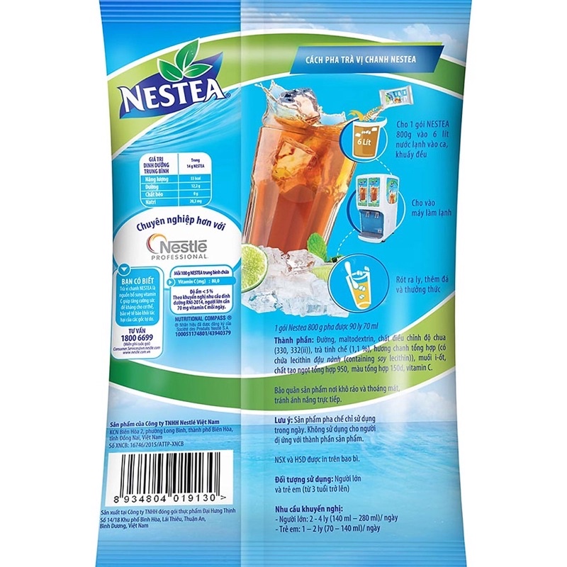 bột trà chanh nétle bịch 800gam