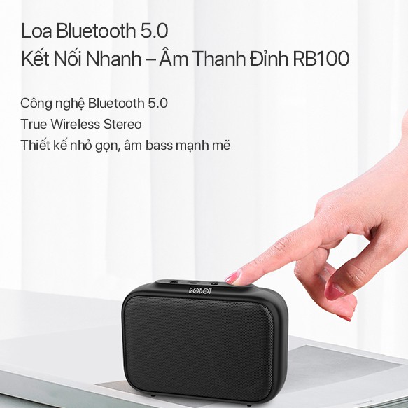 Loa Bluetooth Mini 5.0 ROBOT RB100 Hỗ Trợ Thẻ Nhớ Micro SD & USB - Pin 1200mAh Playtime 10H - Bảo hành 12 tháng