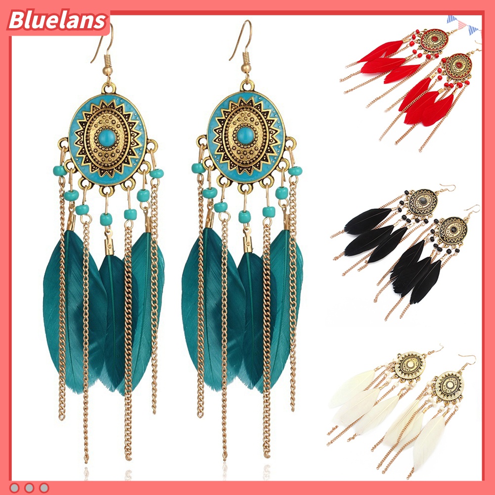 Bông tai hợp kim lông vũ đính đá xinh xắn