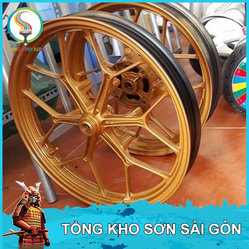 Combo chai sơn xịt samurai màu vàng k im loại 123, lót 2k04, nền 124, phủ bóng 2k01