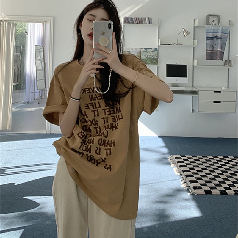 Áo Thun Tay Ngắn Dáng Rộng Phong Cách Retro Mỹ