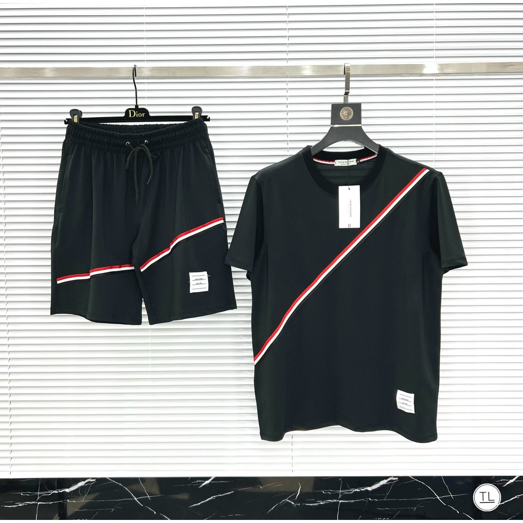 Bộ quần áo nam mùa hè,set quần áo nam loang cao cấp thom browne chất cotton dày dặn mềm mịn (ảnh thât)