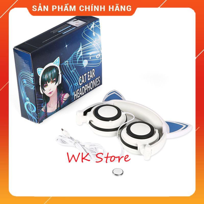 Tai nghe mèo chụp tai có dây, âm thanh hay, có micro và led phát sáng