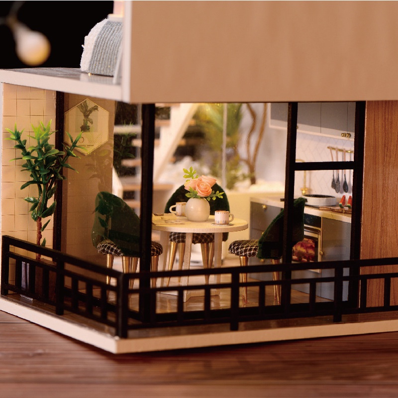 Mô hình nhà búp bê tự làm DIY Dollhouse_ THE SATISFIED TIME_Tặng TẤM CHE BỤI + KEO