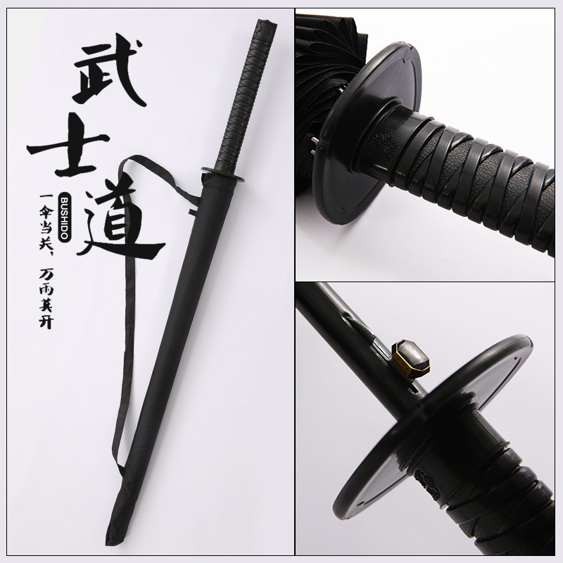 Ô dù che mưa katana che nắng cán giả kiếm nhật, ô 16 nan cực chắc chắn màu đen