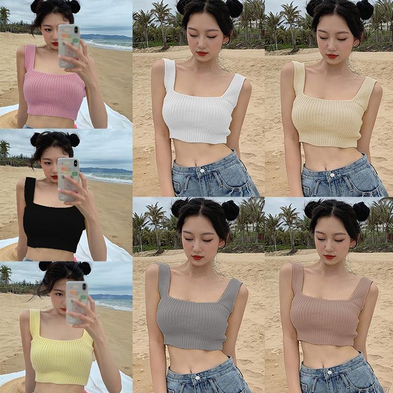 Summer Sexy Outer Wear Slim-fit Sold Color Sleeveless Crop Tops Vest