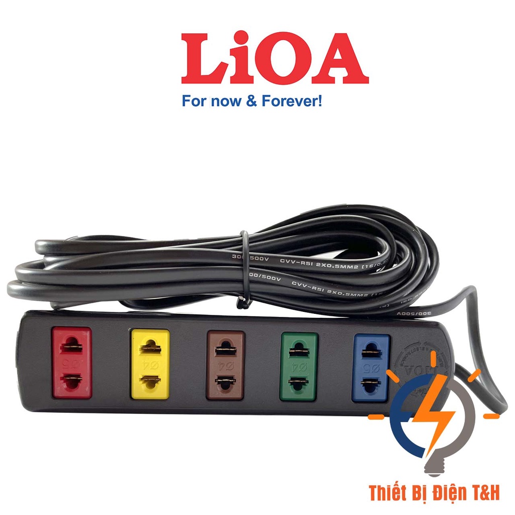 Ổ cắm điện LIOA, 5 ổ cắm, chịu tải 1000W, dây dài 3 mét, 5 mét 5TC3-2 - 5TC5-2 - Thiết Bị Điện T&amp;H