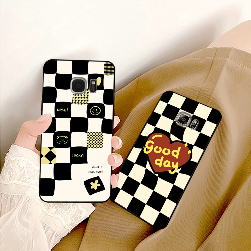Ốp lưng Samsung Note 5 - S6 - S6 Edge - S7 - S7 Edge in hoạ tiết caro trái tim đen trắng, gấu bear cute đáng yêu