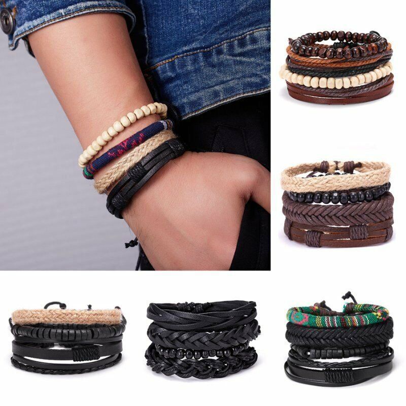 Vòng Tay Da Nhiều Sợi Phong Cách Retro Cho Nam
