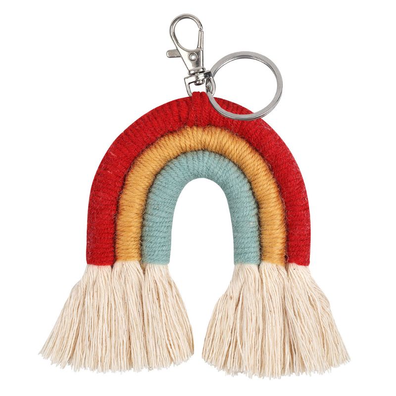 Móc Khóa Macrame Đan Sợi Màu Cầu Vồng Sáng Tạo