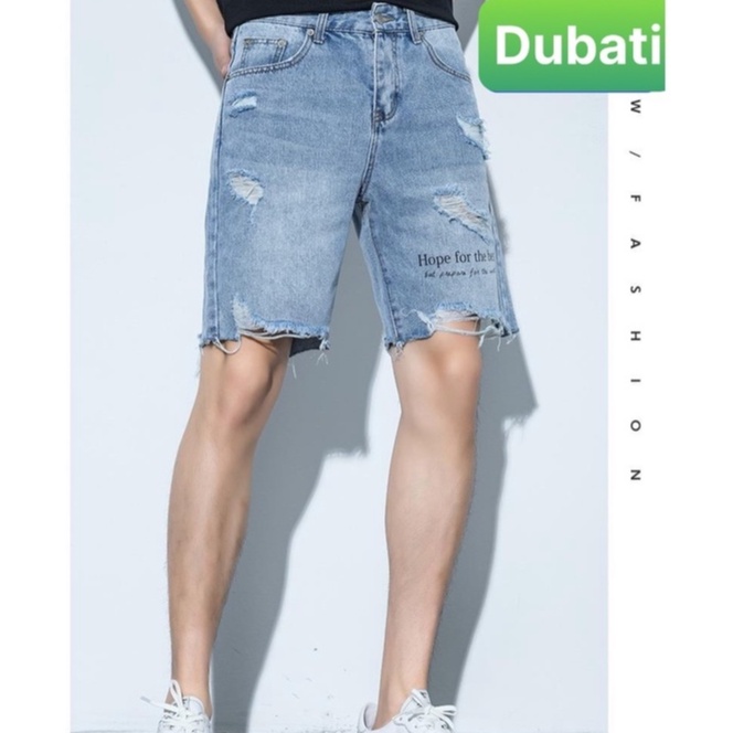 QUẦN SỌT SHORT LỬNG JEAN NAM CHẤT BÒ XANH THÊU CHỮ HÀN QUỐC PHONG CÁCH SÀNH ĐIỆU- DB-2009- DUBATI FASHION