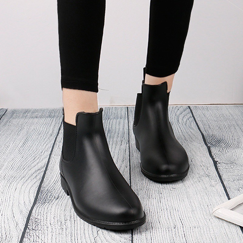 Giày Bốt Đi Mưa Chống Trượt/Thấm Nước Thời Trang Chelsea#Giày Đen shoekasut jalan jalan