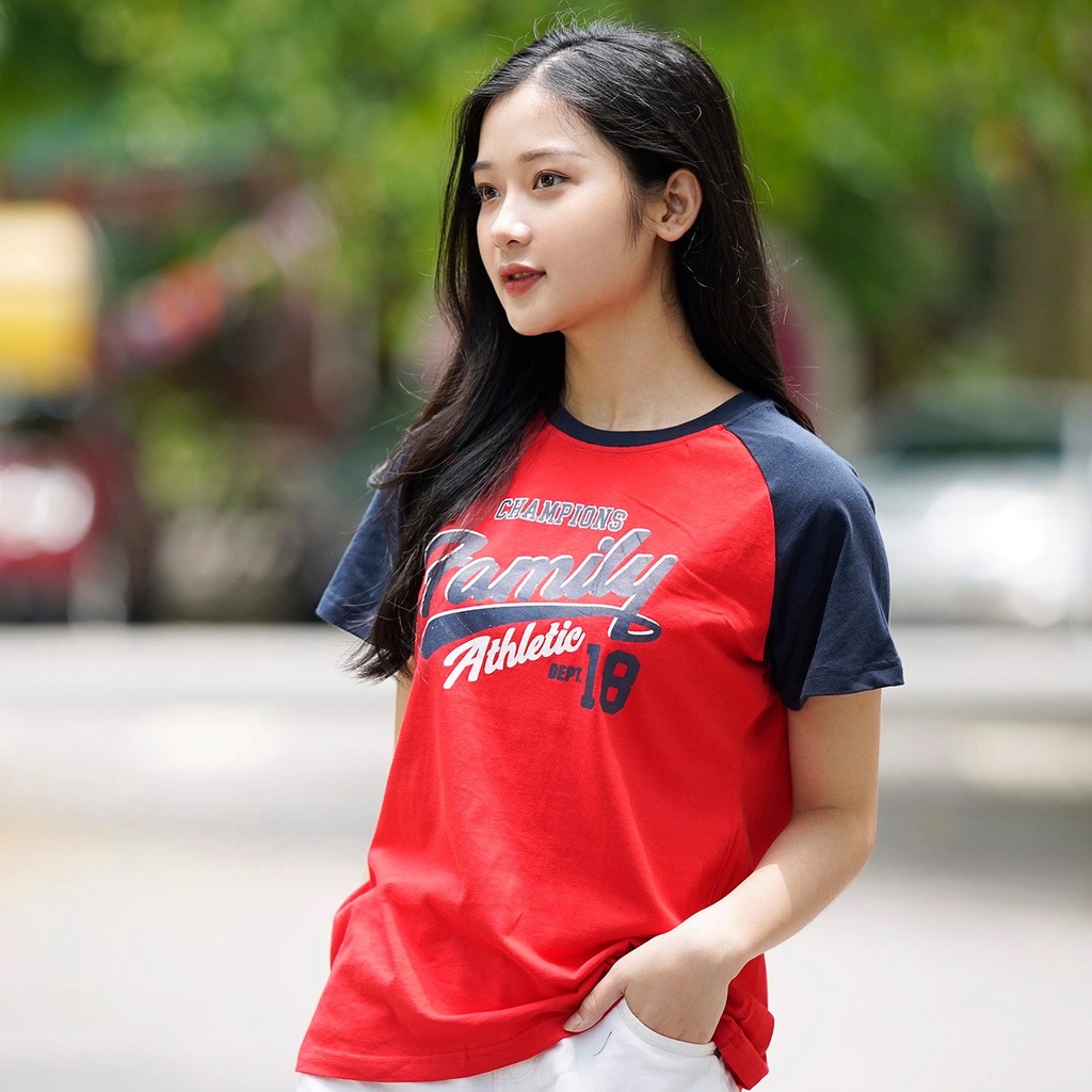 Áo phông nữ SAYME tay raglan vải thun cotton co giãn, set gia đình đi biển đi chơi đều đẹp WCTS0018