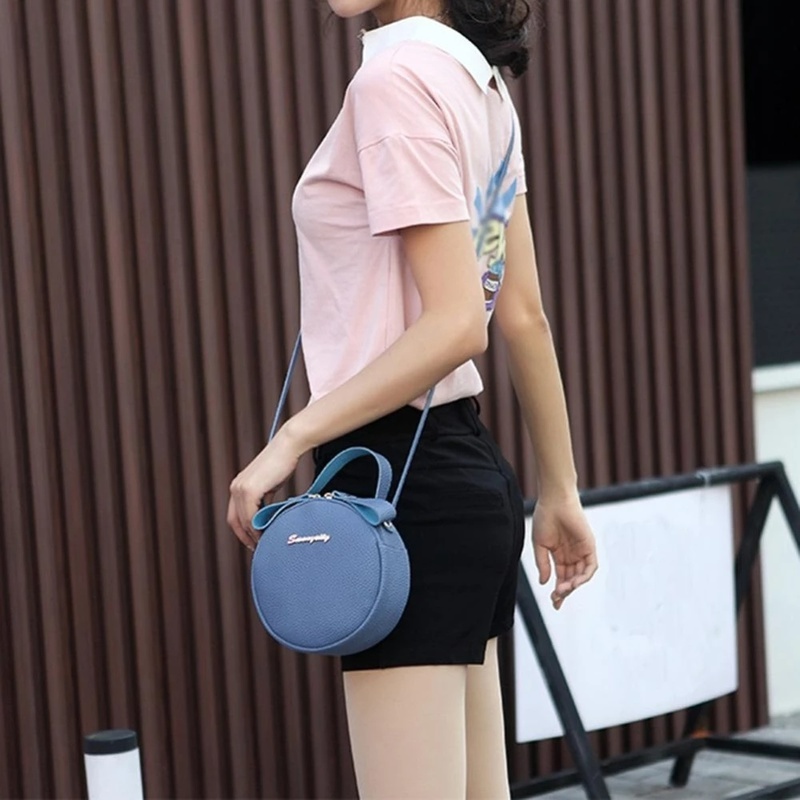 Túi da đeo chéo mini dáng tròn sức chứa lớn cổ điển thời trang cho nữ