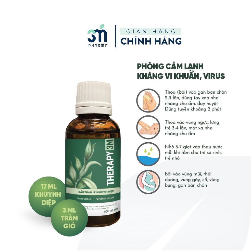 Dầu Tràm cho bé sơ sinh - Dầu Tràm Khuynh Diệp Therapy 3M Cho Bé Sơ Sinh Giúp Kháng Khuẩn Ngừa Cảm Lạnh Lọ 30 ml