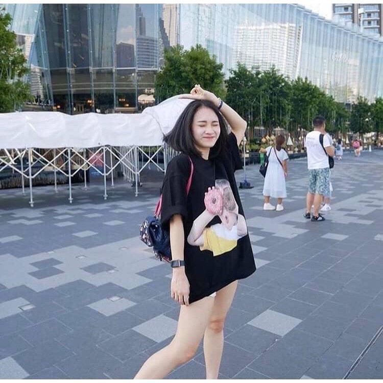 Áo thun tay lỡ ADLV cô bé ,cậu bé cầm bánh , tay lỡ from rộng ,phông nam nữ unisex