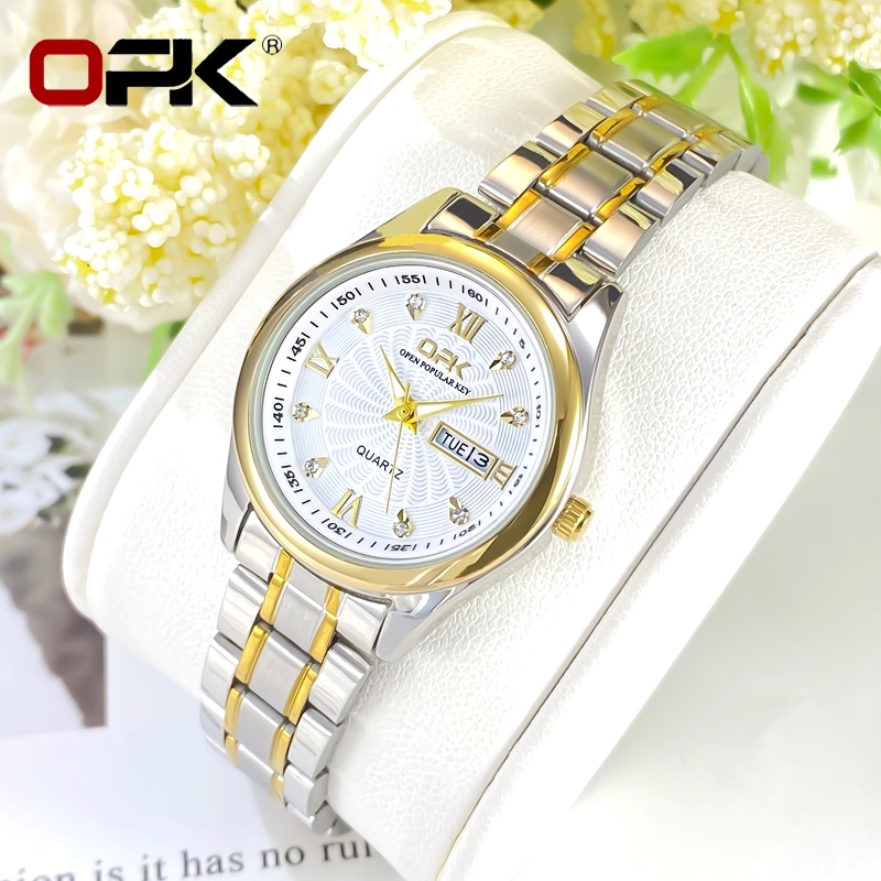 Đồng hồ nữ chính hãng OPK 8103 thiết kế đẹp dây kim loại chống nước sáng chói màu trắng đen vàng