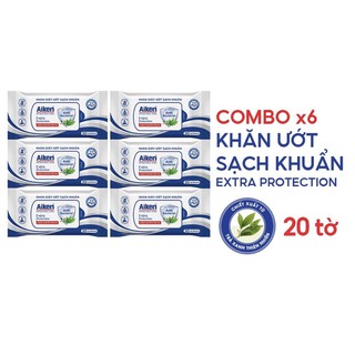 Khăn Giấy Ướt Kháng Khuẩn Aiken Hương Trà Xanh, Bạc Hà (Bịch 20 tờ)