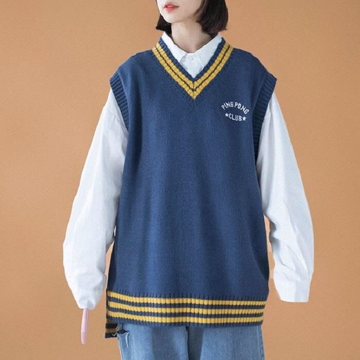 Áo sweater nữ sinh dáng rộng cổ chữ V phong cách Nhật Hàn